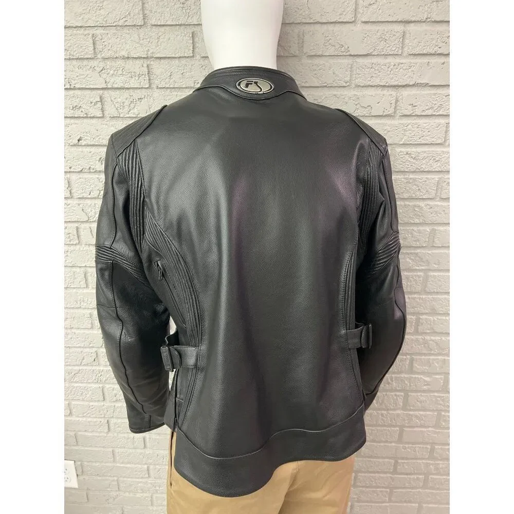 FieldSheer Black Men Armored Leather Motorcycle Jacket Size 14